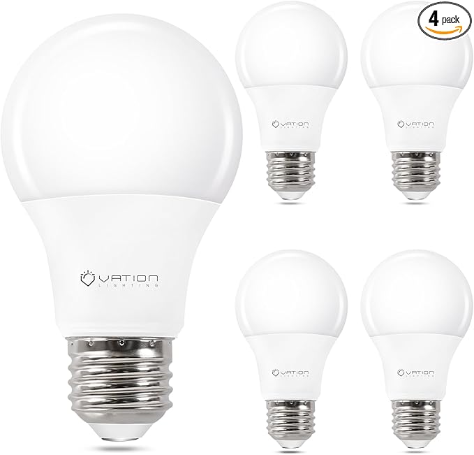 4 Pack A19 LED Light Bulb Daylight 5000K LED Bulbs, 60 Watt Equivalent, Efficient 8.5 Watt, 800 Lumens, E26 Medium Base, Non-Dimmable, ETL/UL Listed