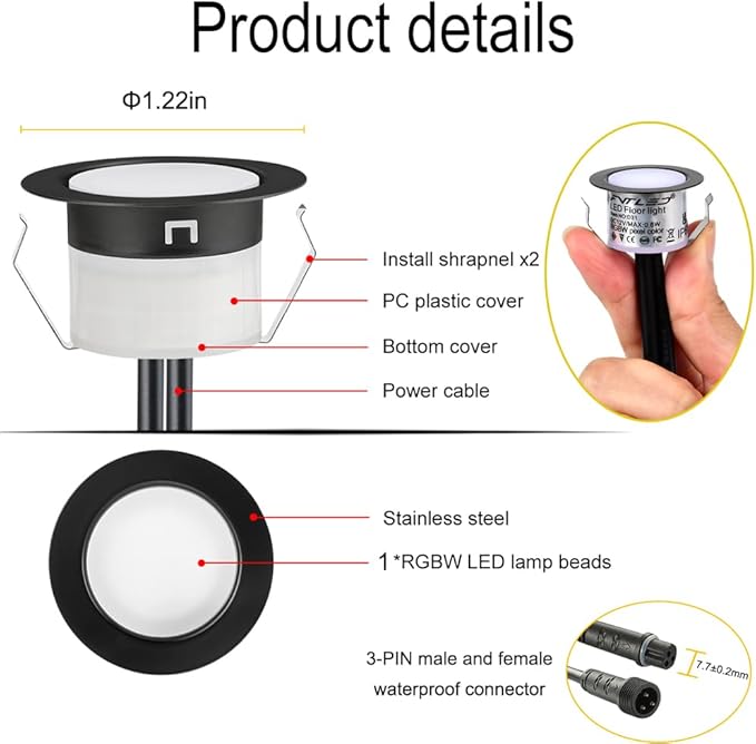 LED Deck Lights Kit, 10Pack 1.22" Low Voltage WiFi RGBW+IC Multicolor Dynamic Recessed Deck Lighting Work with Alexa/Google Home, IP67 Waterproof 12V Step Lights Outdoor for Garden Yard Path Stairs