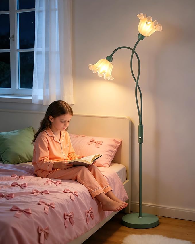 Lightdot Flower Floor Lamp for Living Room, Modern Dimmable Floor Lamp with DIY Goosenecks & Bulbs Included, Spring Green 2 Light Standing Tall Lamp for Bedroom/Kids Room/Sofa Beside/Corner Decor