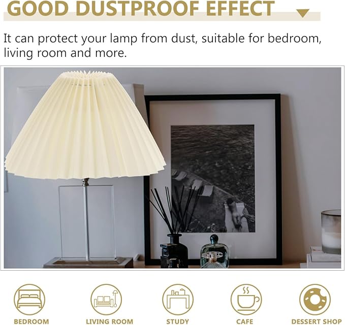 DOITOOL 6.30 Inch Pleated Fabric Lampshade Cover Clip-on Lamp Shade Accessories for Table Lamps Bedroom Living Room Light Shade Replacement