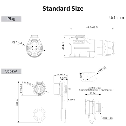 CNLINKO LP-12 4 Pin Connector IP68 Waterproof Circular Electrical Plug for Outdoor Equipment Solar Industrial Machinery DC 12V Threaded Single Port Metal-Reinforced Kit (4-Pin)