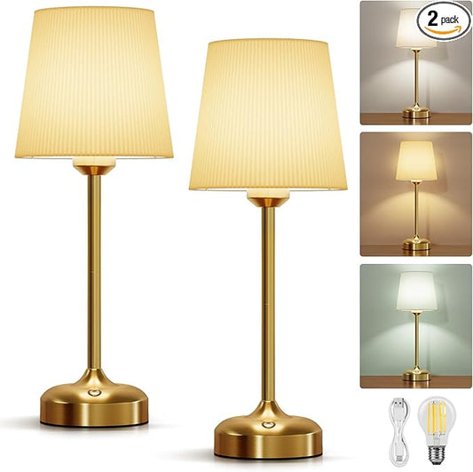 Cordless Table Lamp, Small Table Lamp 5000mAh Rechargeable Table Lamp Battery Operated Touch Lamp Fabric Shade Stepless Dimmable Bedside Lamps for Bedroom, Living Room, Dining Room