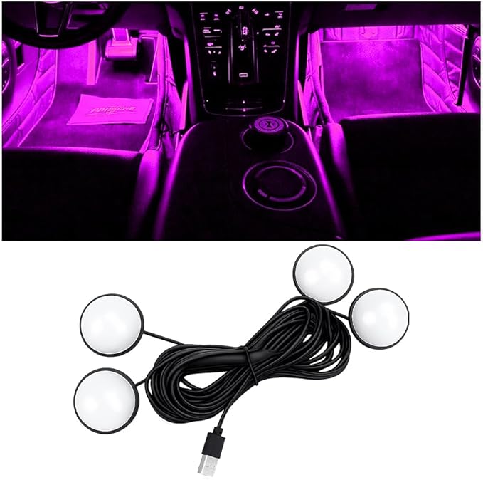 Car Interior LED Lights, 4 in 1 USB Port Automotive Ambient Neon Light Kit, Vehicle Center Console Dashboard Strip Lamps Decoration Accessories, Universal for SUV Truck Sedan (Pink)