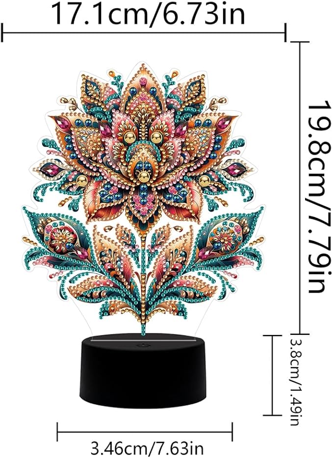 Luxurious Flower Diamond Art Painting Night Light,Diamond Art Painting Kits Desktop Touch Lamp Ornaments for Tabletop Decor Diamond Art Accessories for Adult Beginner Bedrooms Living Room