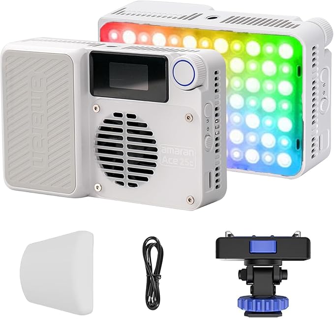 Amaran Ace 25c Pocket On-Camera RGBWW LED Video Light, 25W & 32W Boost Mode, Full-Color CCT 2300-10000K, 1171 Lux@1m(5600K), 4500mAh Rechargeable Battery with PD Fast Charging Creators (White)