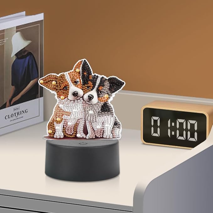 Dog Diamond Art Painting Night Light,Diamond Art Painting Kits Desktop Touch Lamp Ornaments for Tabletop Decor Diamond Art Accessories for Adult Beginner Bedrooms Living Room