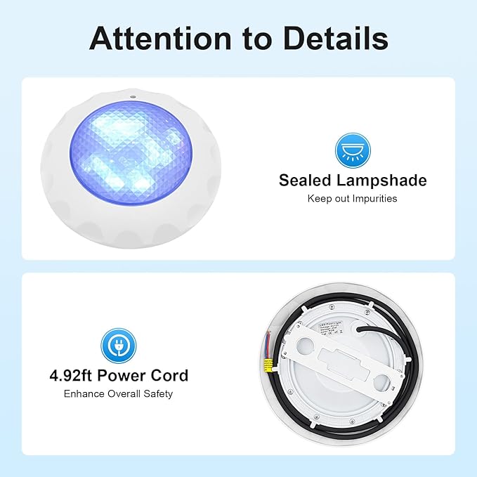 45W 12V LED Pool Light 3000LM RGB Color-Changing Waterproof IP68 Underwater LED Lights Swimming Pool Fountain Pond Colorful Lamp with Remote Controller