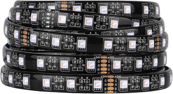 BTF-LIGHTING 5050 RGBW RGB+Warm White(2700K-3000K) 4 Colors in 1 LED Tape Light DC24V 5m 16.4ft 60LED/m Multi-Colored IP65 Black 12mm PCB for Bedroom Kitchen Home Decoration(No Adapter or Controller)