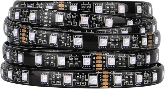 BTF-LIGHTING 5050 RGBW RGB+Warm White(2700K-3000K) 4 Colors in 1 LED Tape Light DC24V 5m 16.4ft 60LED/m Multi-Colored IP65 Black 12mm PCB for Bedroom Kitchen Home Decoration(No Adapter or Controller)