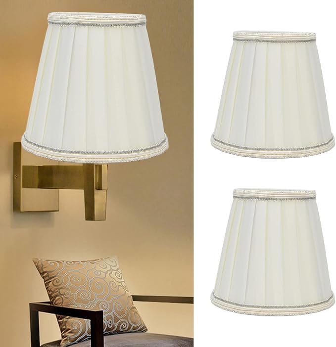 2Pcs Small Clip On Lamp Shades, Pleated Fabric Sconce Lampshades Chandelier Shades Cover for E14 Bulb Table Floor Lamps Beige