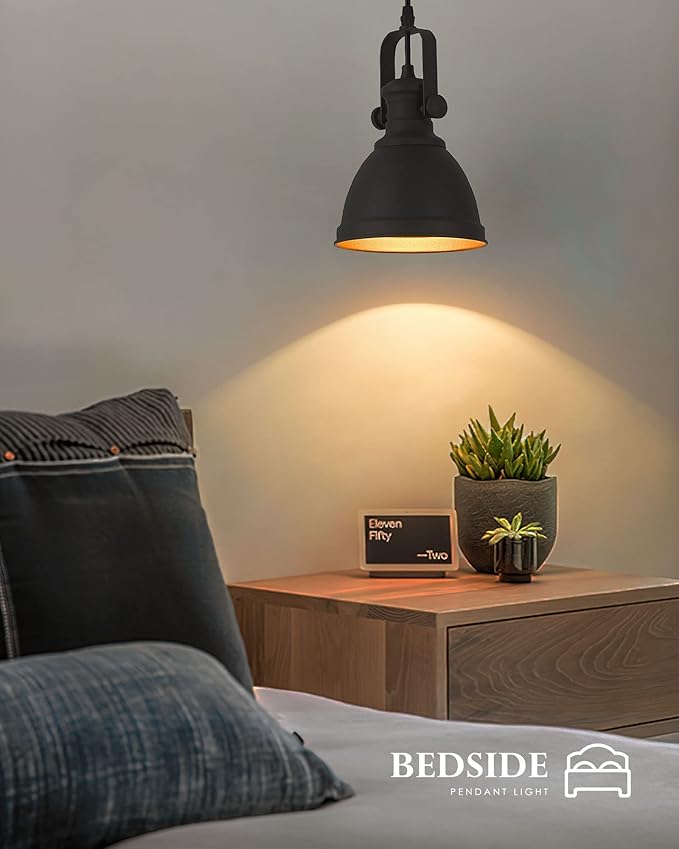 Black Pendant Light, 6.5" Hanging Light Fixtures, Pendant Lighting for Kitchen Island Bar Restaurant Entryway, AD-2151-1P