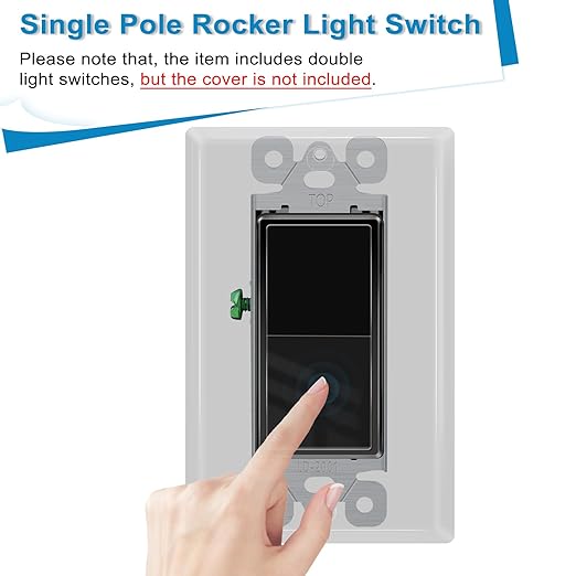 Greencycle Black Single Pole Rocker Light Switch,12PCS Paddle Light Switch 15 Amp,Sp Switches White,120V-277V AC,On/Off Wall Switches, Residential/Commercial Grade,Home & Office,UL/CUL