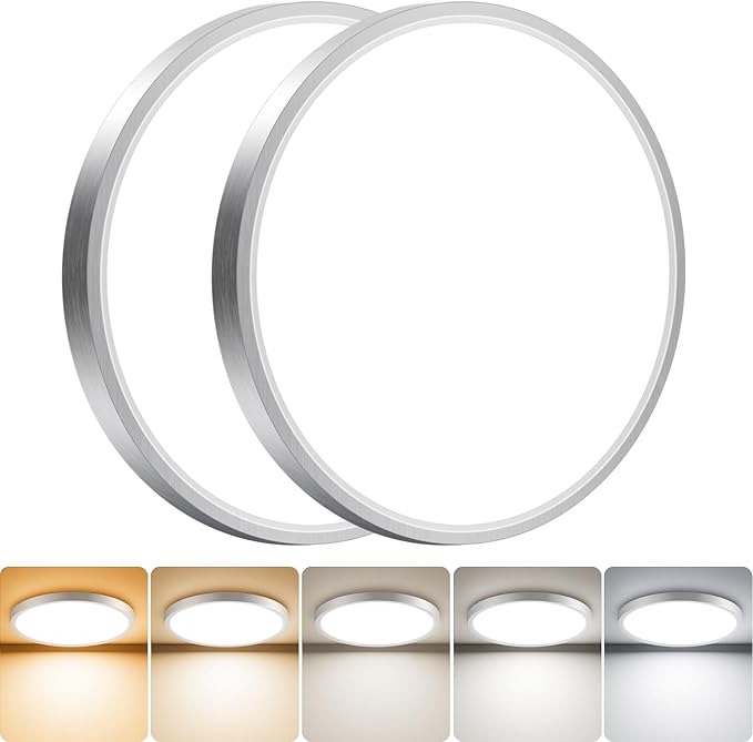slochi 2Pack LED Flush Mount Ceiling Light Fixture, 7 Inch 15W, 1500LM, Super Slim 0.7 Inch, 3000K-6500K Adjustable Low Profile LED Ceiling Lights for Bathroom, Closet, Hallway(Brushed Nickel)