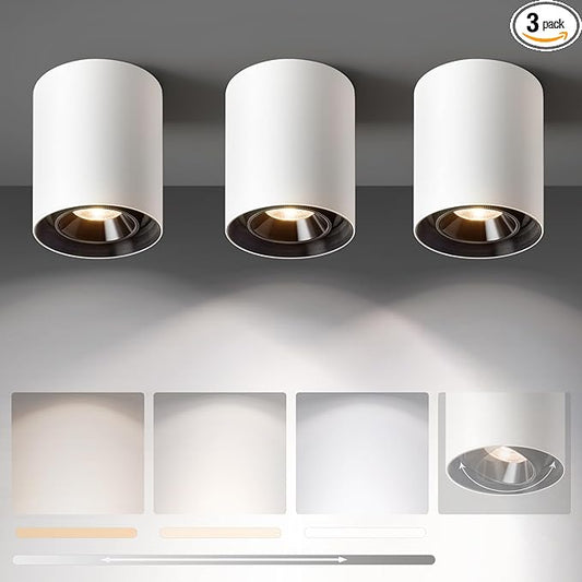 OKELI White Modern LED Dimmable Ceiling Light Fixtures for Hallway Kitchen Entryway, 20W 1300LM 2700K-6000K Flush Mount Close to Ceiling Lighting, Cylinder Ceiling Lamps for Living Room 3pack