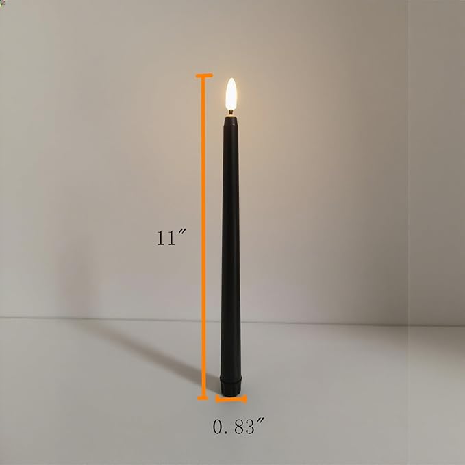 Black Flameless Taper Candles with Remote, Flickering LED Candlesticks Battery Powered Set of 6