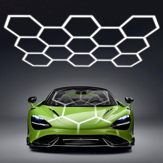 Hexagon LED Lights Garage Light,13 Honeycomb 54packs Tubes 6500K 432W，Hex Garage Ceiling LED Light for Gym Basement Warehouse Auto Beauty Shop Car Detailing Hair Salon Workshop Lighting