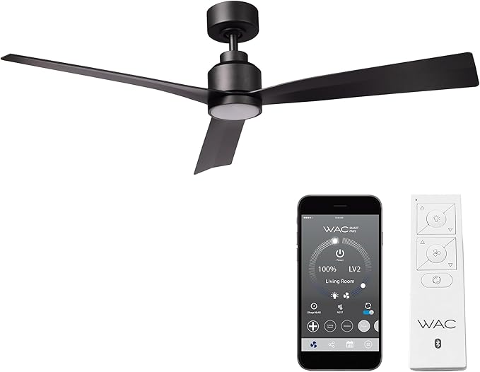 Clean Indoor/Outdoor 3-Blade Smart Compatible Ceiling Fan 52in Matte Black with 3000K LED Light Kit and Remote Control with Wall Cradle. Works with iOS/Android, Alexa, and Google Assistant.