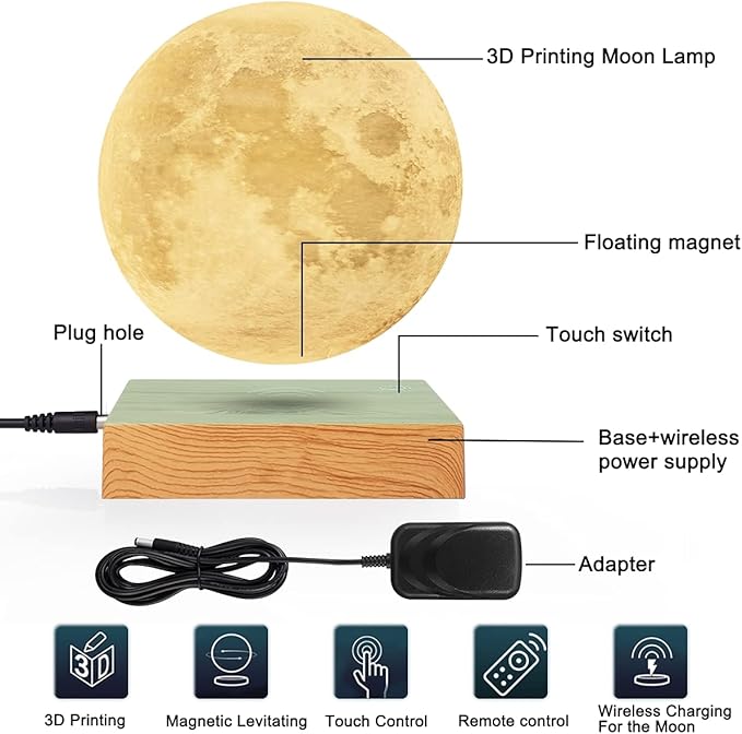 VGAzer Levitating Moon Lamp- Energy Efficient for Home Office Decor, Floating Magic Desk Lamp or Night Light