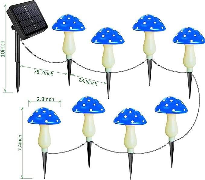 A Set of 8 PCS（Blue）New Upgraded Waterproof Solar Mushroom Lights Outdoor Decor,LED Fairy Lights, for Garden Lawn Flower Bed Channel Decoration Easter Pathway Halloween Xmas Decorations
