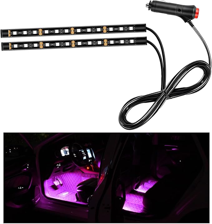 Car LED Strip Light, 24 LED RGB Auto Interior Atmosphere Lights, Cigarette Lighter Under Dash Ambient Night Light, Interior Decorative Lamp Lighting Kit Car Accessories (Pink Purple)