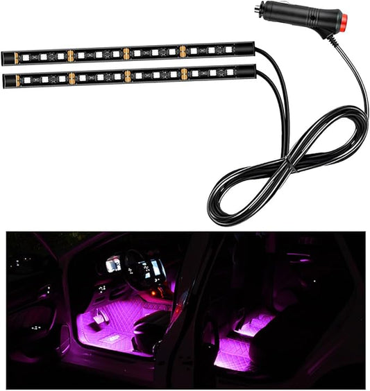 Car LED Strip Light, 24 LED RGB Auto Interior Atmosphere Lights, Cigarette Lighter Under Dash Ambient Night Light, Interior Decorative Lamp Lighting Kit Car Accessories (Pink Purple)