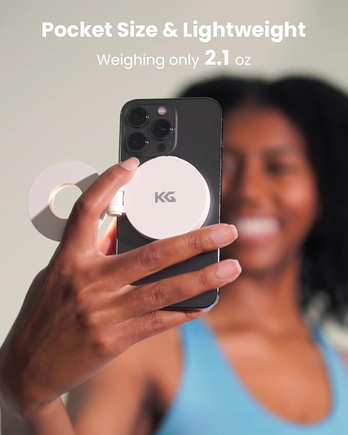 KraftGeek Magnetic Selfie Light for iPhone, Portable Phone Ring Light with Rechargeable Battery, Compact LED Phone Light for Travel, Video Recording, Vlogging