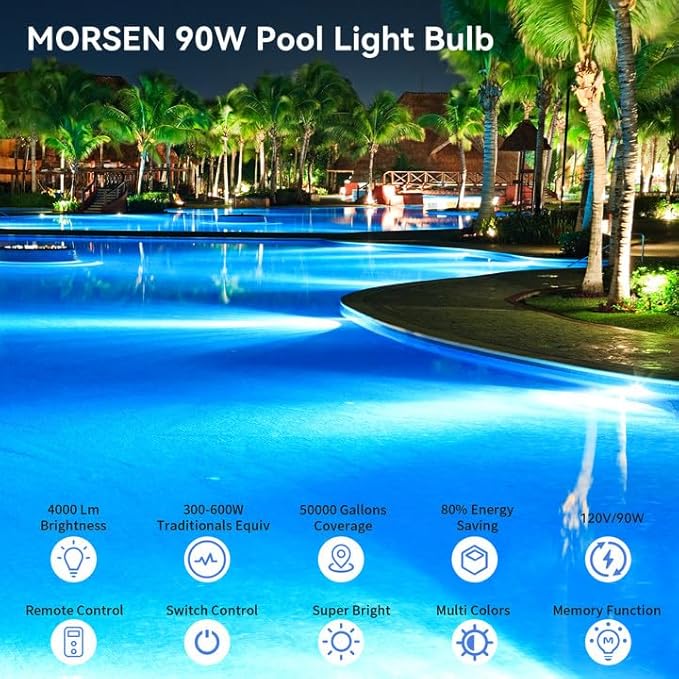 MORSEN LED Pool Lights for Inground Pool, Pool Light Bulb 120V Remote Control Color Changing Underwater Swimming Light, E26 E27 Replacement Bulb, Blue