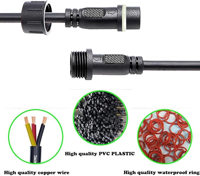 Waterproof Connectors 3 Wire,12AWG Male Female Plug LED Connector with 3Pin Waterproof Connectors,IP68 25CM Extension Cable for Car, Truck, Boat,LED Strip Lights,(2Pairs)