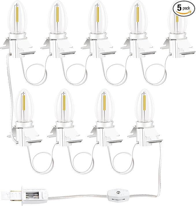 for Christmas Village Houses Craft Decoration LED Light Bulb C7 Cord Clip Lights Christmas Cabin Accessory Cord with 9 Led Light Bulb