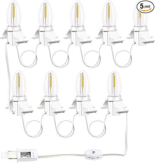 for Christmas Village Houses Craft Decoration LED Light Bulb C7 Cord Clip Lights Christmas Cabin Accessory Cord with 9 Led Light Bulb