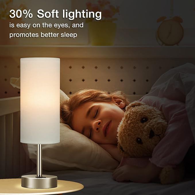White Bedside Touch Table Lamps for Bedroom Nightstand with USB-C USB-A Charging Ports White, 3 Way Dimmable Control Small Lamp Silver Base for Office, Living Room, Reading