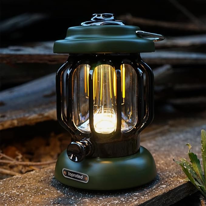 Outdoor Retro USB Rechargeable Camping Lantern Camping Tent Light LED Portable Lantern Garden Light Camping Atmosphere Decorative Chandelier (Green)