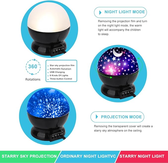 Star Projector Night Lights for Kids, Birthday Gifts for 1-4-6-14 Year Old Girl Boy Kids Bedroom, Glow in The Dark Stars Moon for Child Asleep Peacefully