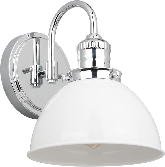 Design House Savannah Rustic Farmhouse Wall Light, Dimmable, Polished Chrome, White Metal Shade, 8 in x 9.5 in x 10.13 in, 588293-PC