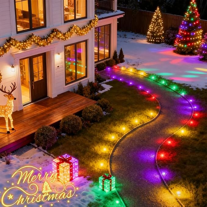 Outdoor Ground Lights 31FT Patio Decorations Smart Outdoor Lights 24V with IC+RGB 20 Pathway Light IP67 Waterproof for Christmas Holiday Party APP/Remote Control (unconnectable)