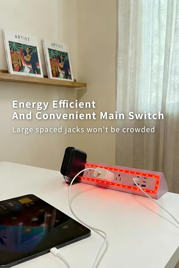 Desk Clamp Power Strip with Nightlight, 40W Fast Charging, 10FT Extension Cord, 4x20W USB-C & 2 USB Ports, 5 AC Outlets, Fits 1.69-Inch Table Edges