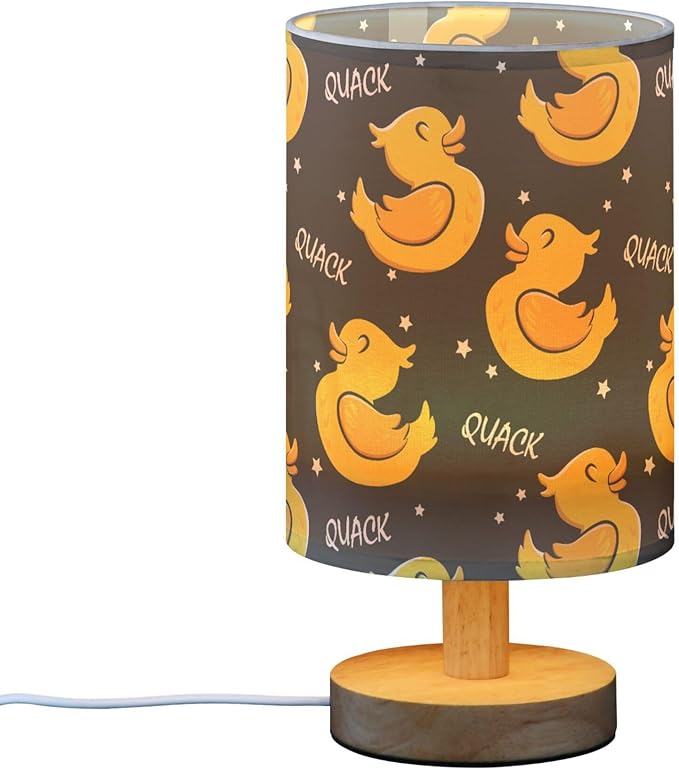 Table Lamp Cartoon Duck Stars Pattern Nightstand Lamp with Wood Base Fabric Lamp Shade Bedside Desk Lamp for Living Room Bedroom Kids Room Office