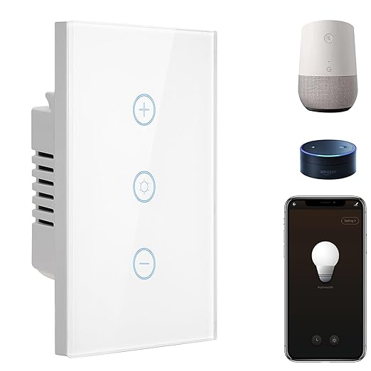 BSEED Smart Dimmer Switch, 2.4GHz WiFi Dimmer Light Switch Works with Alexa and Google Home, Neutral Wire Required Light Switch Dimmer, Single Pole Touch Dimmer Switch for Lamp, Remote Control, White