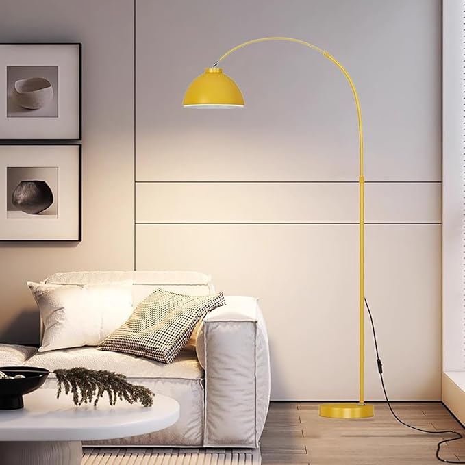 MIXL-Modern Arc Yellow Floor Lamp,Tall Reading Lamps Floor Standing,Adjustable Macaron Color Floor Lamps for Living Room Bedroom and Office