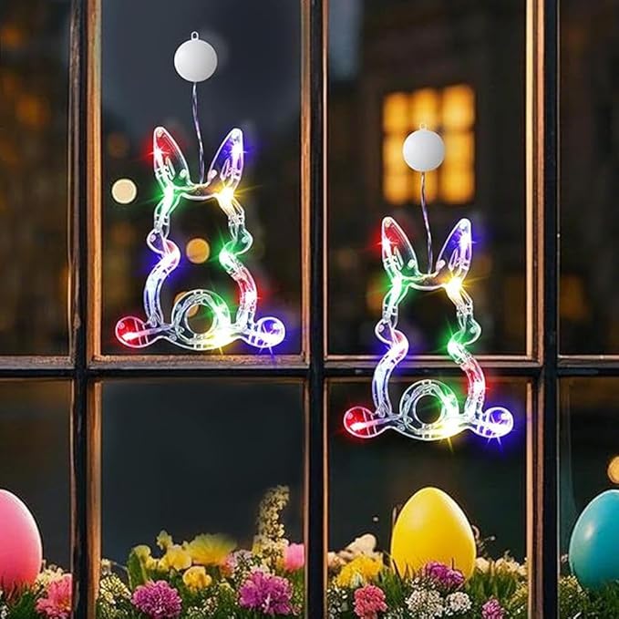 3Pcs Easter Window Lights with Suction Cup,Battery Operated Easter Decoration Hanging Lights,Egg Bunny Shaped Sucker LED Lamp Wedding Birthday Party Supplies for Holiday Indoor Home Decor (White)