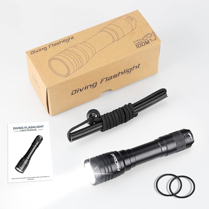 3000LM Scuba Diving Flashlight with Rechargeable Dive Light Underwater Flashlight 328ft IPX8 Waterproof 4 Modes Scuba Safety Light with Charger for Submarine Deep Sea Snorkeling