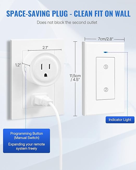 Remote Control Outlet WILAWELS Wireless Light Switch, 2 Pack Expandable and Removable Remote Outlet Switches for Christmas Light, Lamp, Appliance, FCC Listed, 1 Controller for 2 Outlets W05RC1206