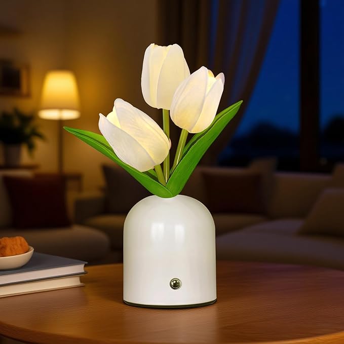 Birthday Gifts for Women/Mom Table Lamp, 3 Color Crystal Flower Bedside Lamps Infinitely Dimming with USB Charge Small Night Light,Nightstand Touch Lamp for Bedroom (S-White)