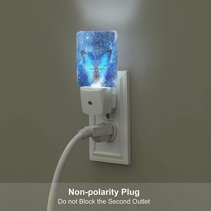 Stars Shining and Blue Butterflies Night Light,Plug-in Night Lights with Dusk-to-Dawn Sensor for Stairway,Hallway,Bedroom Sleep Friendly Ideal for Women/Girls/Boys Gift,0.5w