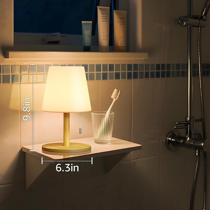 uuffoo Shower Lamp Waterproof Warm White & RGB Shower Light Dimmable LED Rechargeable Table Lamp Cordless Outdoor Lamps Portable for Indoor Outdoor Bathroom Home Patio H9.8in D6.3in (Bamboo)