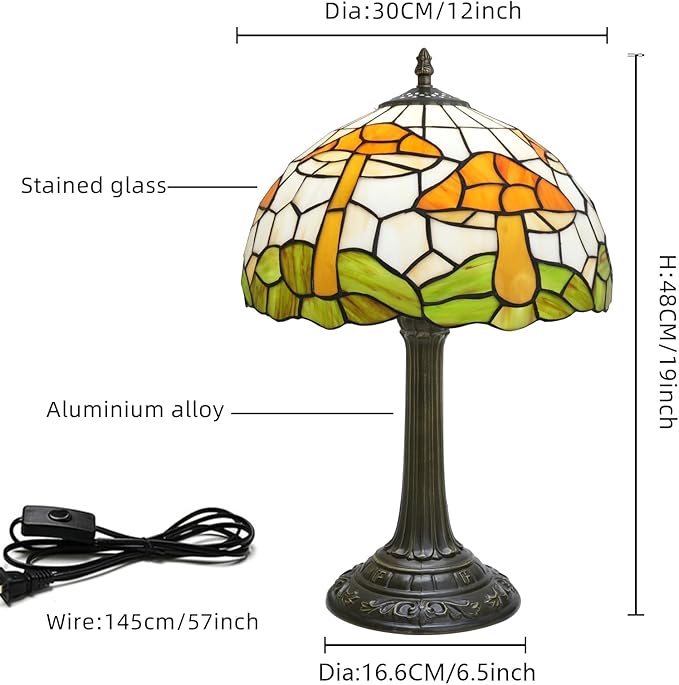 uniquel Vintage Orange mushroom Tiffany lamps Retro Style Stained Glass Table Lamp Cute Aesthetic Bedside Lamp for Bedroom nightstand Night Stand Lighting reading cottage decor desk lamp 12 inch E26