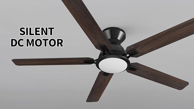 CEME Ceiling Fans with Lights, 10 Speeds DC Ceiling Fan with Remote, Modern 3 Light Colors Dimmable Low Profile for Bedroom, Living room, 52 inches, Black