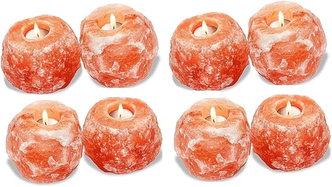 100% Natural Pink Himalayan Salt Candle Holder/Tealight Holder Pack of 8 - Perfect for Room Decor and Home Decor
