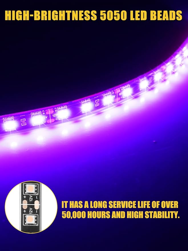 Led Light Strip Exterior Interior 24inch 5050 SMD Led Strip Light IP68 Waterproof Flexible Lights 12V for Car SUV Truck Marine Boat Golf Cart Pink Pack of 4