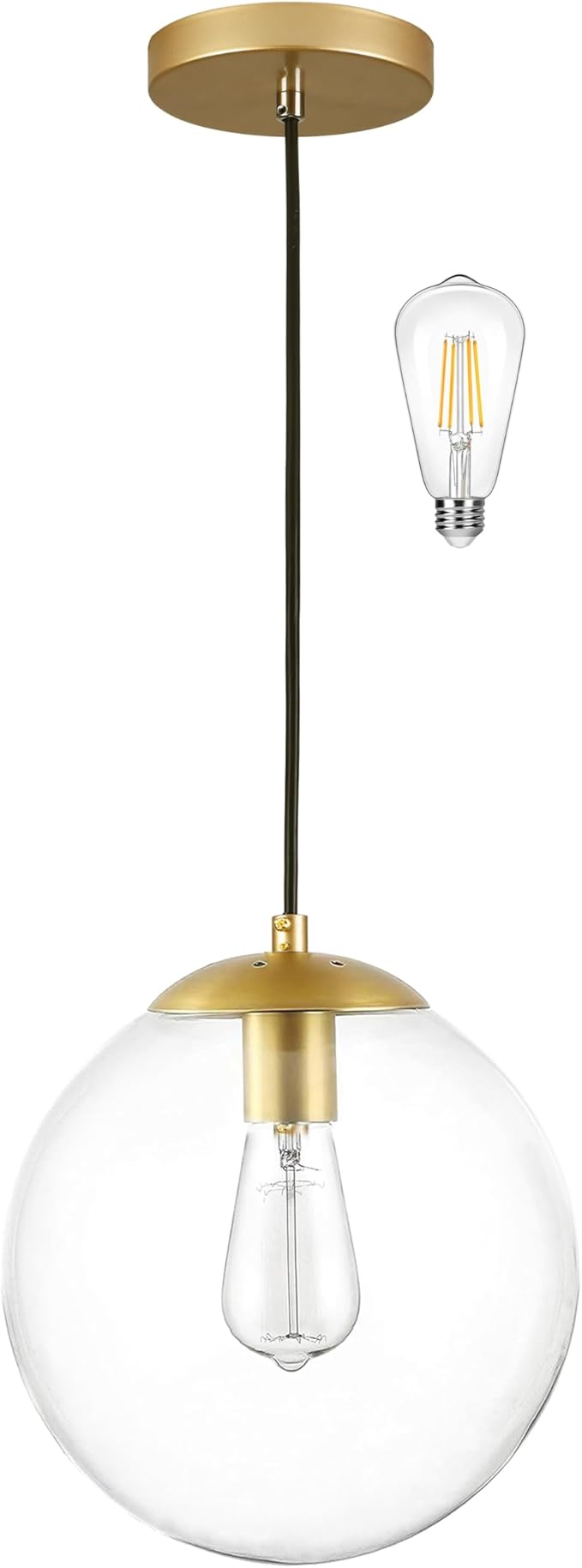 KoKo&Yukina 8 Inch Globe Pendant Lighting for Kitchen Island Mid Century Modern Hanging Light Fixture with Clear Globe Glass Gold Brass Hanging Ceiling Lights for Sink Bathroom Entryway (Bulb Incl.)
